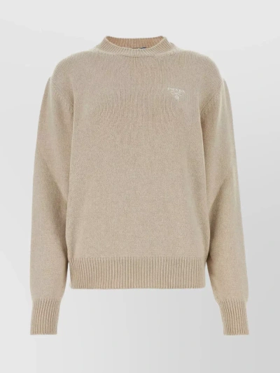 Prada Cashmere Drop-shoulder Ribbed Knit Sweater In Cream