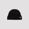 Prada Triangle Logo Cashmere Beanie In Black