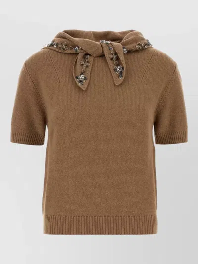 Prada Cashmere High-neck Sweater In Brown