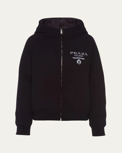 Prada Cashmere Hooded Sweatshirt With Logo Detail In Nero