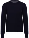 Prada Knitted Crew Neck Sweater In Blue