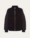 Prada Cashmere Knit Bomber Jacket With Nylon Sleeves In Nero