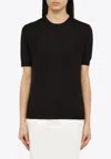 Prada Blue Cashmere Crew-neck Sweater In Black