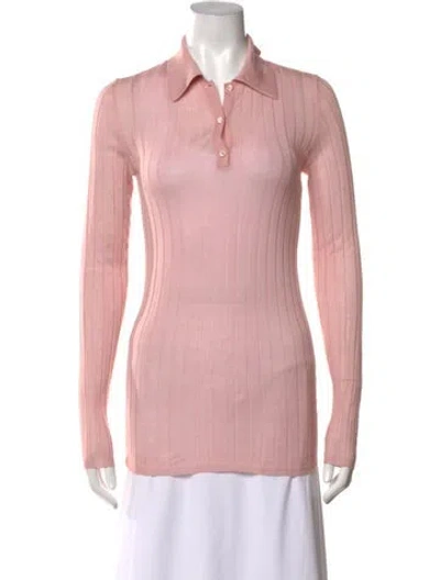 Pre-owned Prada Cashmere Long Sleeve Polo In Pink
