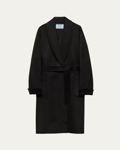 Prada Shawl-lapels Belted Coat In Black