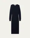 Prada Cashmere Pointelle Knit Long-sleeve Midi Sweater Dress In Black