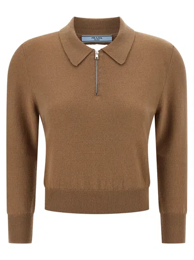 Prada Cashmere Polo In Brown