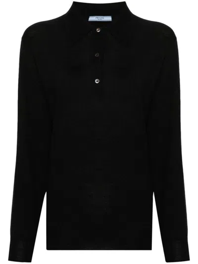 Prada Women Maglia Polo Maniche Lunghe In Black