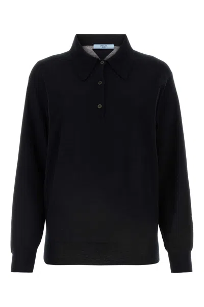 Prada Cashmere Polo Shirt In Black