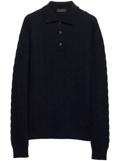 Prada Cashmere Polo Shirt In Blue