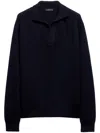 Prada Long-sleeved Knitted Polo Shirt In Blue