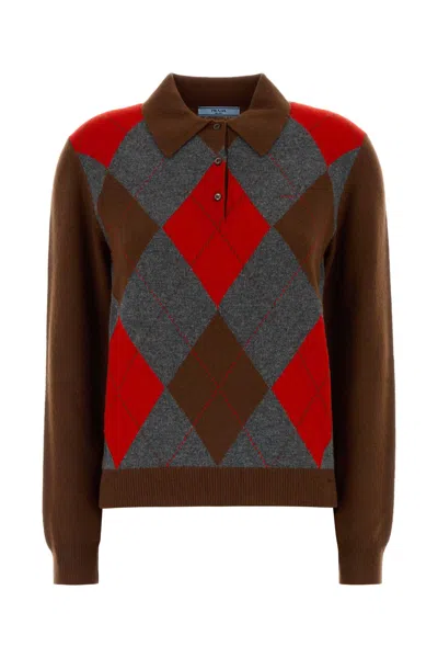 Prada Cashmere Polo Shirt For Women In Multi