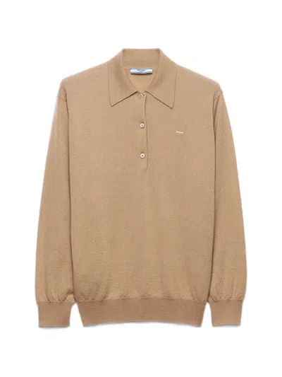 Prada Cashmere Polo Sweater In Blue