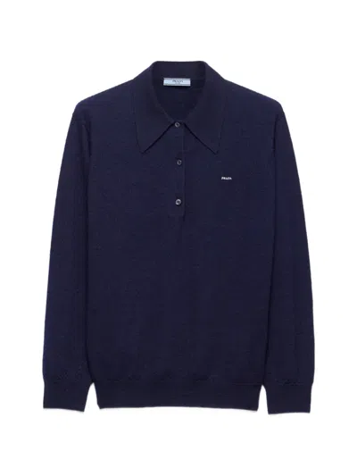 Prada Cashmere Polo Sweater In Blue
