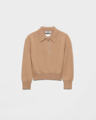 Prada Cashmere Polo Sweater In Neutral