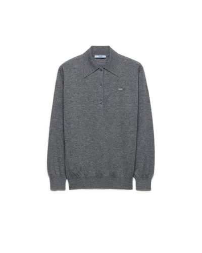 Prada Cashmere Polo Sweater In Gray