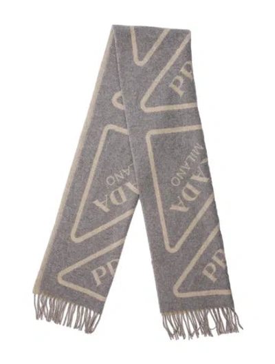 Pre-owned Prada Cashmere Printed Scarf In Gray
