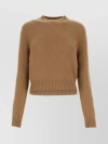 Prada Cashmere Ribbed Crew-neck Sweater In Beige