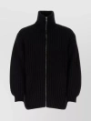 PRADA CASHMERE RIBBED KNIT CARDIGAN WITH FUNNEL NECK