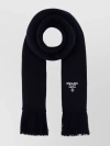 PRADA CASHMERE RIBBED KNIT SCARF WITH FRINGED EDGES