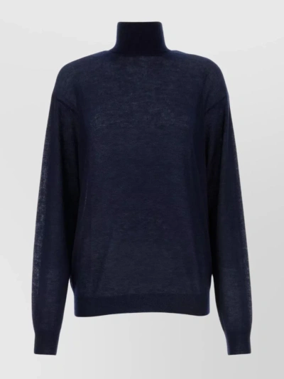 Prada Cashmere Ribbed Turtleneck Sweater In Blue