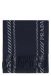 Prada Striped Pattern Scarf Fringed Edges In Blue