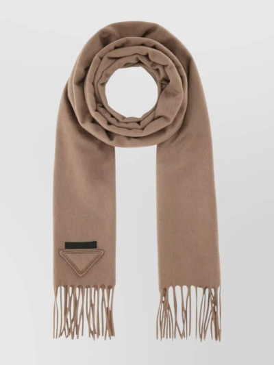 Prada Cashmere Scarf With Fringed Ends For A Timeless Appeal In Brown