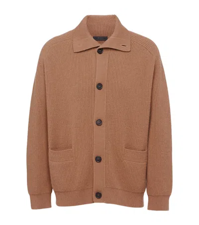 Prada Cashmere Spread-collar Cardigan In Brown