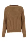 Prada Textured Cable Knit Sweater In Brown