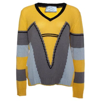 Pre-owned Prada , Cashmere Sweater In Yellow And Grey