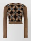 Prada Cashmere Sweater With Cropped Length And Argyle In Brown