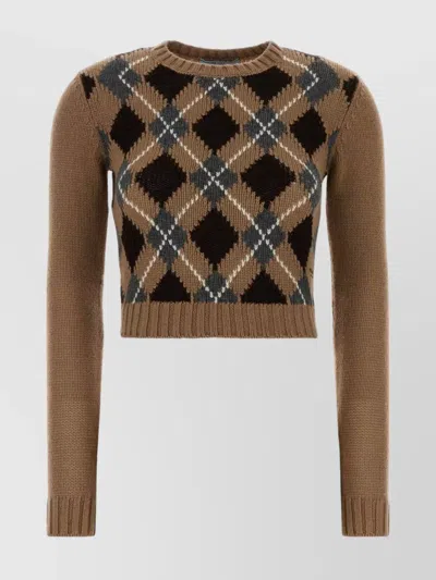 Prada Cashmere Sweater With Cropped Length And Argyle
