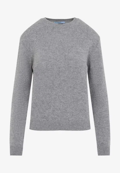 Prada Cashmere Sweater With Detachable Scarf-style Hood In Gray