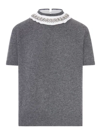 Prada Cashmere Sweater With Jewel Neckline In Brown