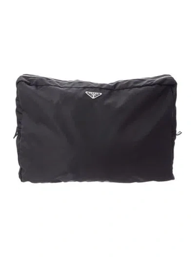 Pre-owned Prada Cashmere Throw Blanket & Tessuto Pouch Set In Black/green