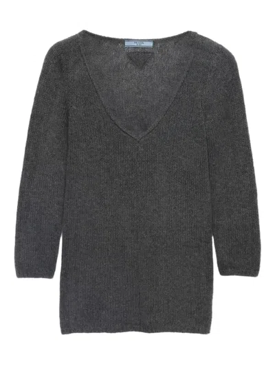 Prada V-neck Cashmere Sweater In Black