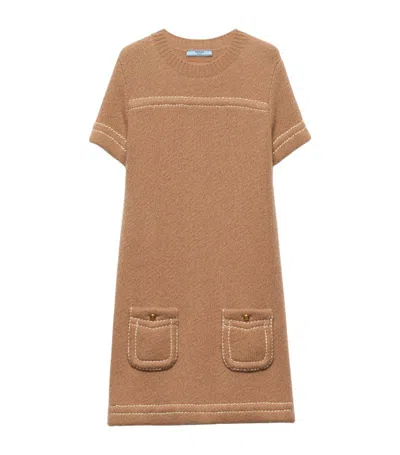 Prada Camel-coloured Cashmere Short Dress In Brown