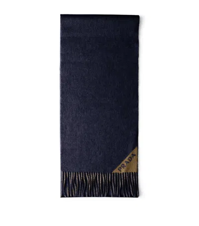 Prada Cashmere Triangle-jacquard Scarf In Blue