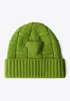 Prada Cashmere Triangle Logo Beanie In Green