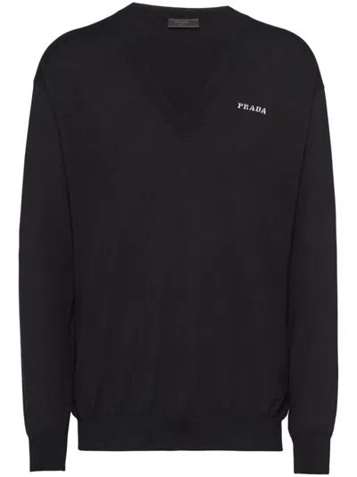 Prada Cashmere V-neck Sweater In Black  