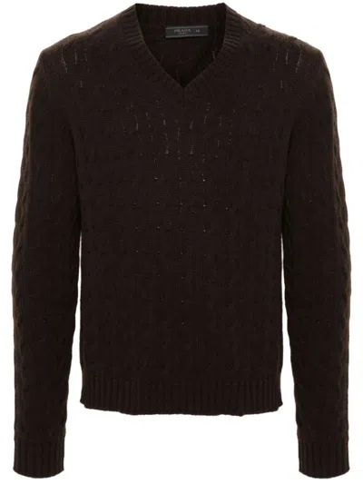 Prada Cashmere V-neck Sweater In Brown