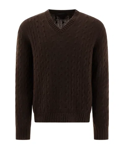 Prada Cashmere V-neck Sweater In Brown