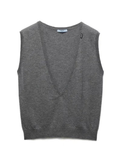 Prada Cashmere V-neck Vest In Blue