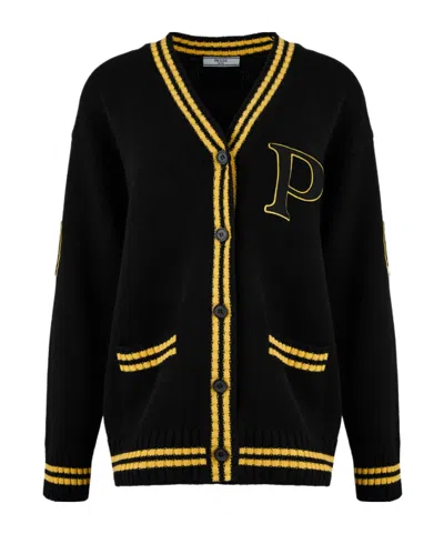 Prada Cashmere Varsity Cardigan In Nero