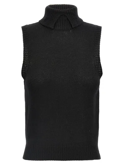 Prada Ribbed Turtleneck Cashmere Tank Top In Black