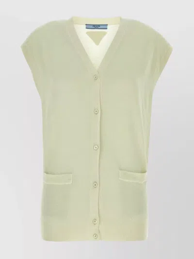 PRADA CASHMERE VEST WITH CAP SLEEVES AND FRONT POCKETS