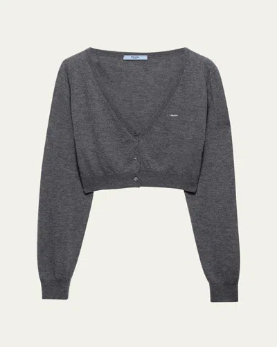 Prada Cashmere V-neck Crop Cardigan In Gray