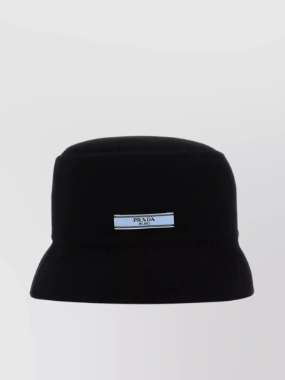 Prada Cashmere Wide Brim Bucket Hat In Black