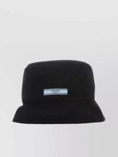 Prada Cashmere Wide Brim Hat In Black