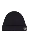 Prada Ribbed Logo-plaque Beanie In Blue
